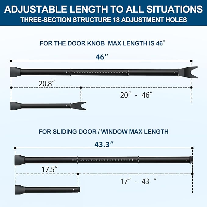 Door Security Bar, Rerishom Door Stoppers Security bar, Heavy Duty Door Lock - Image 2