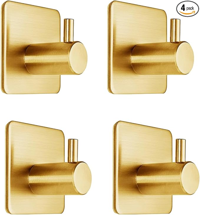 Gold Adhesive Hooks 15LB, Non Tarnish Sticky Hooks by Fotosnow