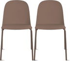2xhome Set of 2 Modern Stackable Armless Dining Chairs | Plastic Shell Seat with Metal Legs | Indoor or Outdoor Use | Home Kitchen Patio, Brown by 2xhome