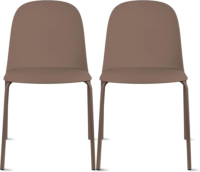 2xhome Set of 2 Modern Stackable Armless Dining Chairs | Plastic Shell Seat with Metal Legs | Indoor or Outdoor Use | Home Kitchen Patio, Brown by 2xhome