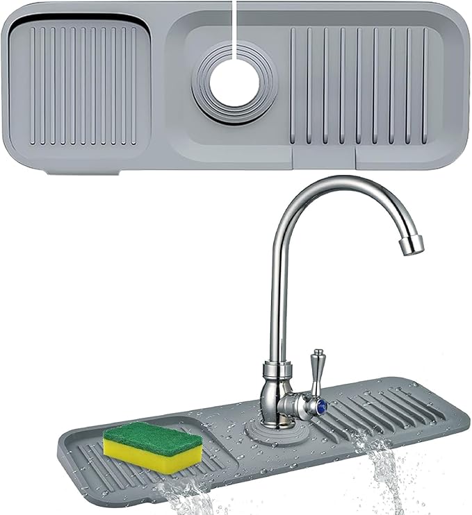 Silicone Sink Splash Guard for Kitchen & Bathroom, 17.7 inch Faucet Mat by Luckissixs
