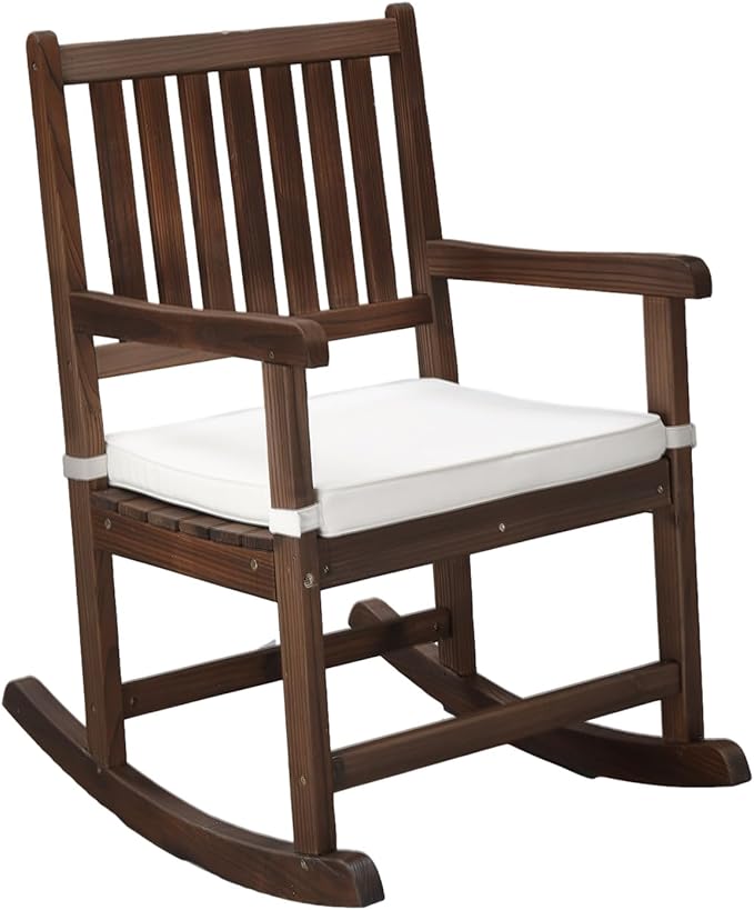 VINGLI Outdoor Rocking Chair, Weatherproof Rocker with Cushion, Wooden Rocking Bench Support 450 LBS for Patio, Yard, Garden, Outdoor or Indoors, Rustic by VINGLI
