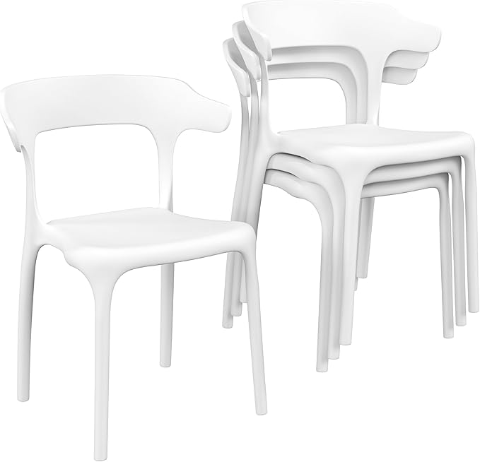 VECELO 4 Pack Plastic Stacking Chairs, Stackable Dining Chairs for Kitchen Restaurant Patio, Portable Indoor Outdoor Use, No Assembly Required, White - Image 9