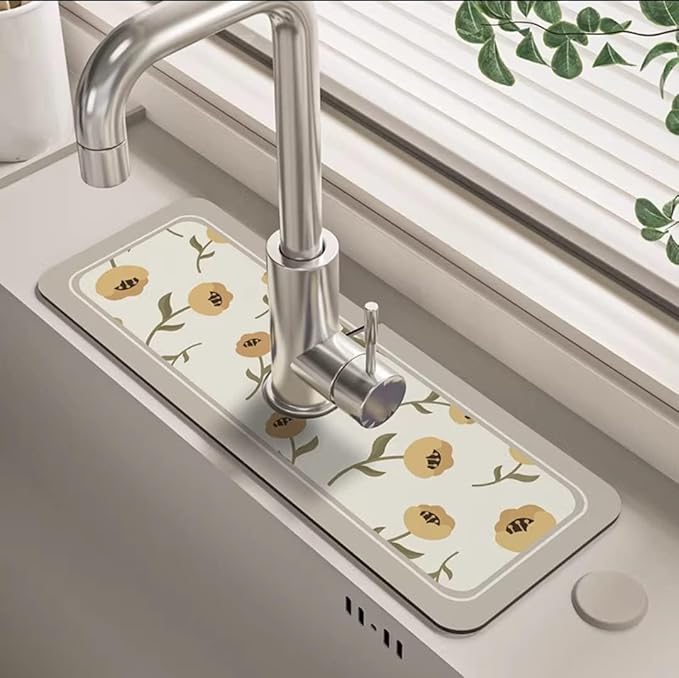2pcs Fantasy Style Faucet Draining Mat, Faucet Absorbent Mat by Habysedu