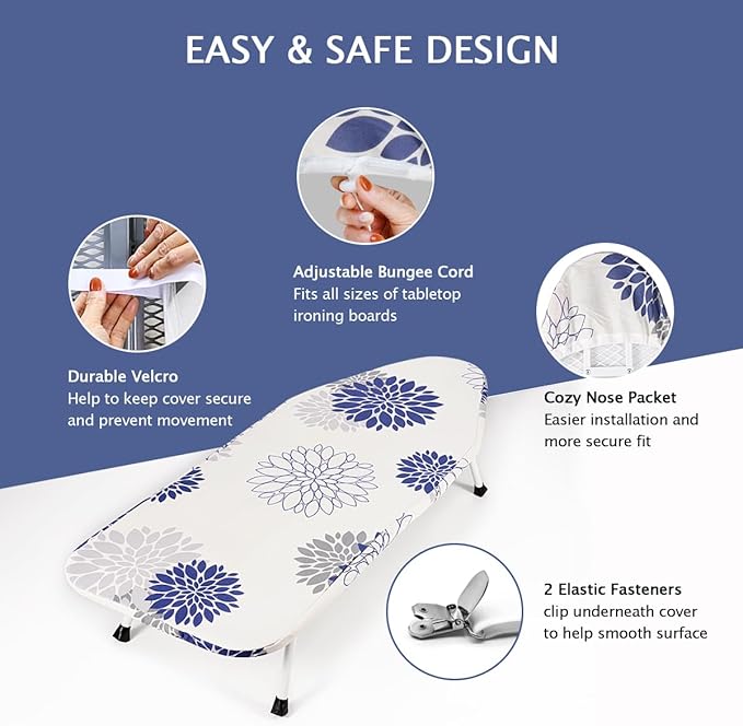 SheeChung 12.5"x32" Small Ironing Board Cover and Pad, Fits Mini Table Top - Image 3