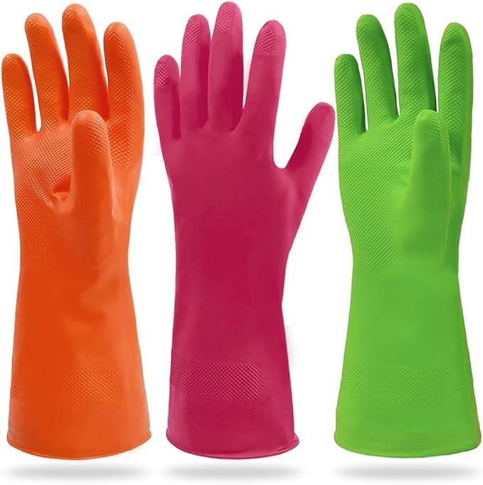 Cleanbear Reusable Dish Washing Rubber Glove Set of 3, Household Cleaning Gloves by Cleanbear