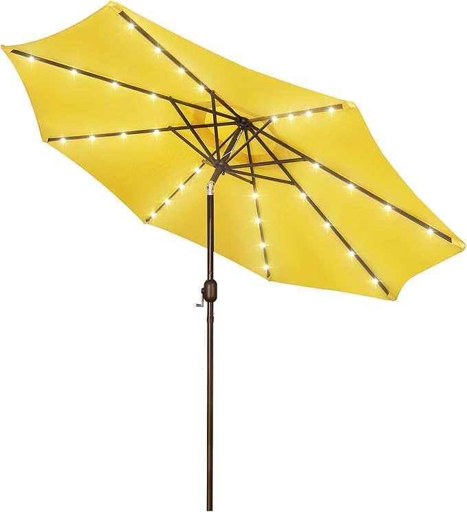 Blissun 9 ft Solar Umbrella, 32 LED Lighted Patio Umbrella, Table Market Umbrella, Outdoor Umbrella for Garden, Deck, Backyard, Pool and Beach (Yellow) by Blissun
