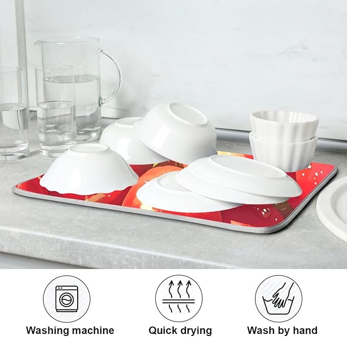 Red Apples Dish Drying Mat for Kitchen Counter Absorbent Microfiber Drying Pad - Image 7
