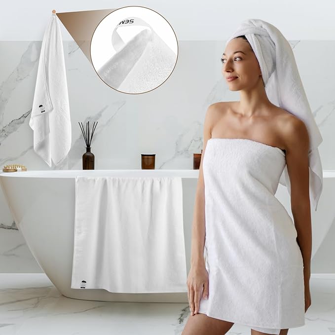 SEMAXE White Bath Towel for Bathroom, 100% Cotton Towel - Image 2