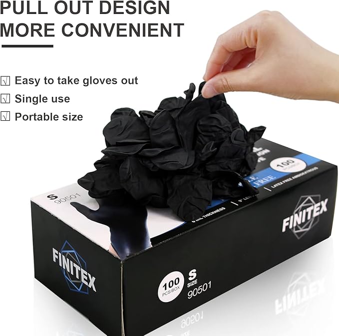 FINITEX Black Nitrile Disposable Medical Exam Gloves - Image 8