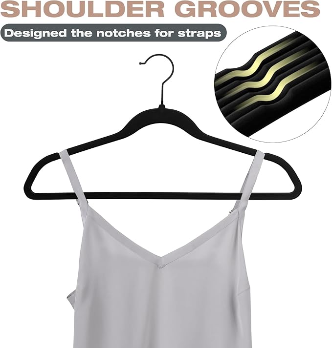 50 Pack Black Velvet Hangers, Coat Hanger Non Slip, Heavy-Duty, Space Saving - Image 4