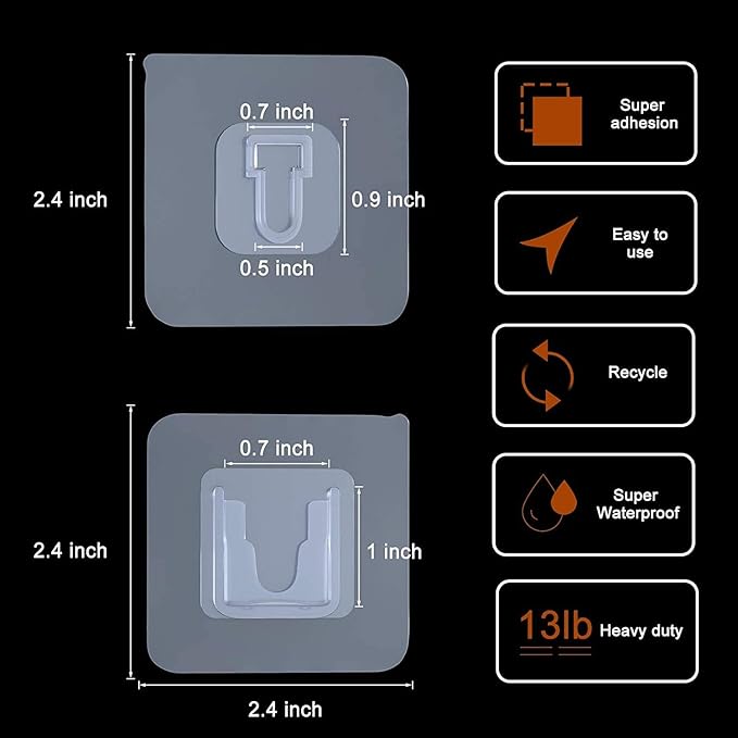 Double Sided Adhesive Wall Hooks, 24 Pack Self Adhesive Hooks, Suitable - Image 2
