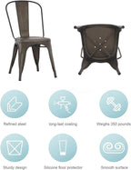 Nazhura Metal Dining Chair Farmhouse Tolix Style for Kitchen Dining Room Café Restaurant Bistro Patio, 18 Inch, Stackable, Waterproof Indoor/Outdoor (Sets of 4) (Steel Seat, Bronze) - Image 3
