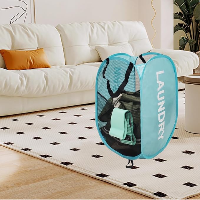 2Pack Collapsible Laundry Baskets Pop Up Laundry Hamper Mesh Storage Bins - Image 4