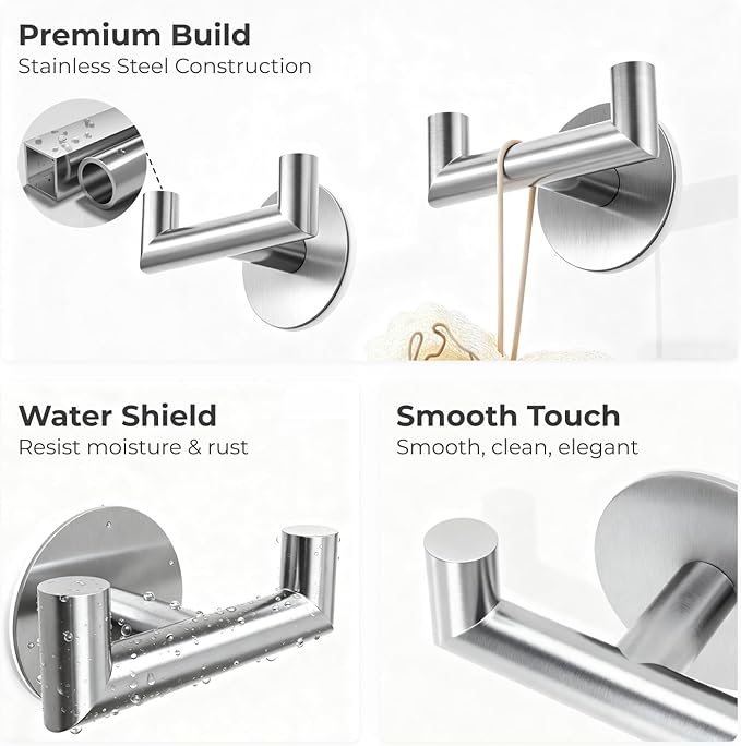 2 Pack Brushed Nickel Bathroom Hooks - Image 5