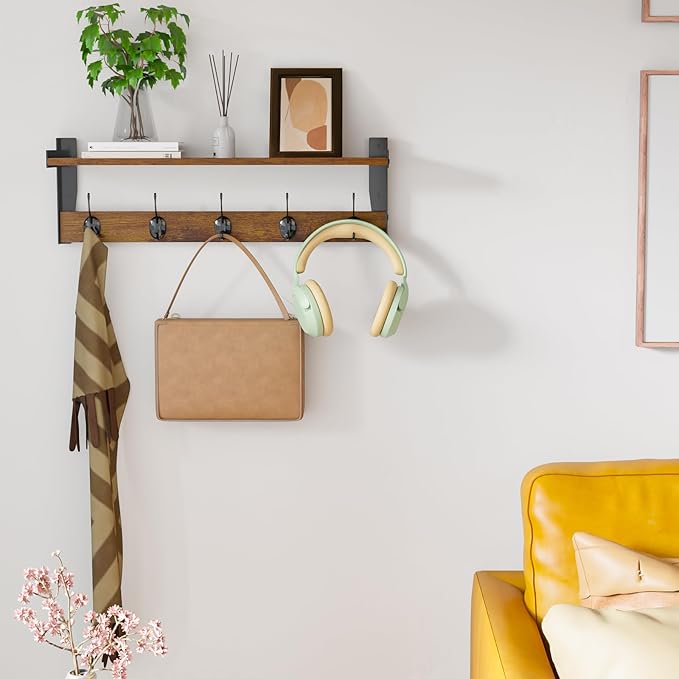 Coat Rack with Wall Mount, 23 Inch Long Entryway Wall Shelf with Hooks - Image 8