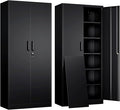 Yizosh Metal Garage Storage Cabinet with 2 Doors and 5 Adjustable Shelves - 71" Steel Lockable File Cabinet,Locking Tool Cabinets for Office,Home,Garage,Gym,School (Black) by Yizosh