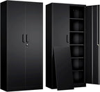 Yizosh Metal Garage Storage Cabinet with 2 Doors and 5 Adjustable Shelves - 71" Steel Lockable File Cabinet,Locking Tool Cabinets for Office,Home,Garage,Gym,School (Black) by Yizosh