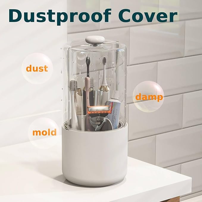 Toothbrush Holder with Cover 360 Rotating 4 Compartments Bathroom Toothpaste - Image 2