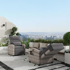 Garvee Outdoor Recliner Chair, 145° Adjustable Backrest & Footrest Lounge Chair with Removable Cushion and Flip-Up Side Table, All-Weather PE Wicker & Steel Frame for Poolside, Deck, Balcony, Khaki - Image 2