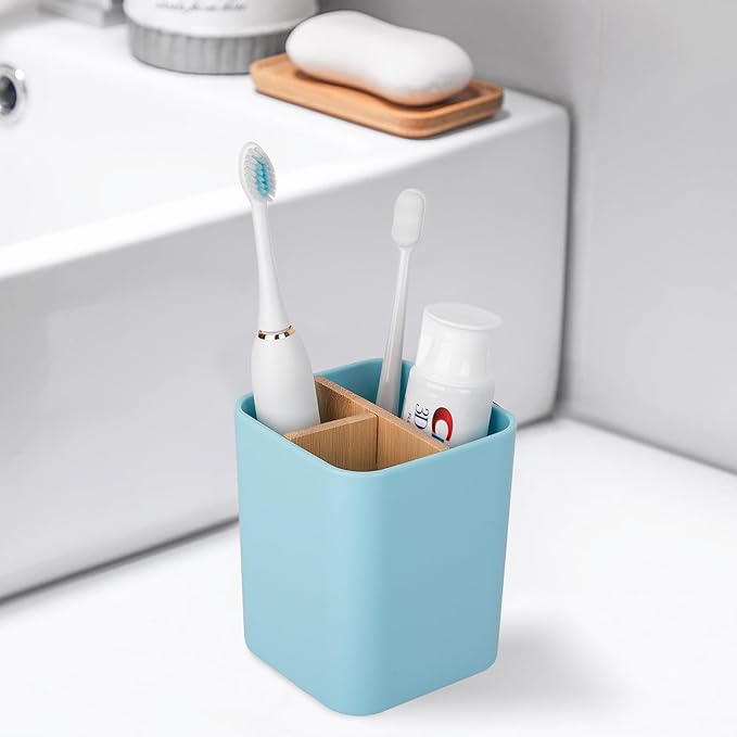 Bamboo Toothbrush Holder for Bathrooms, 3 Slots Toothbrush and Toothpaste - Image 2