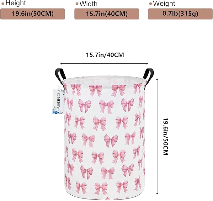 Round Foldable Girls' Storage Basket Kids Laundry Hamper Pink Gift Basket - Image 2