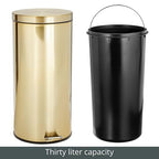 mDesign Tall 30 Liter, Large Round Metal Lidded Step Trash Can, Thin Compact - Image 5