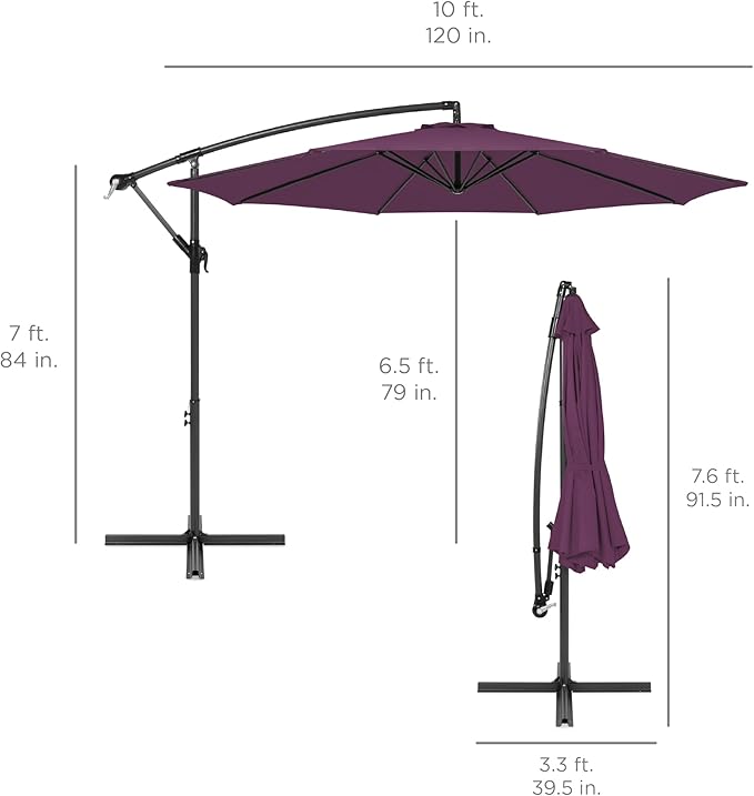Best Choice Products 10ft Offset Cantilever Hanging Market Patio Umbrella, 8 Sturdy Ribs, Easy Adjustment - Amethyst Purple - Image 7