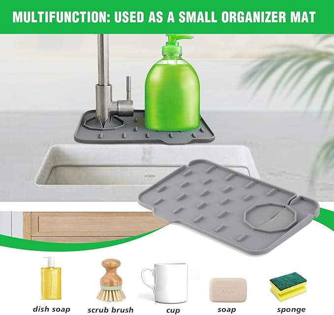 Kitchen Sink Splash Guard, Silicone Faucet Mat, Soap Dish Pad, Sponge Holder - Image 4