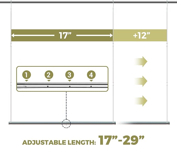Hanging Closet Rod, 17-29In Adjustable Width and Up to 37In Height Adjustable - Image 3
