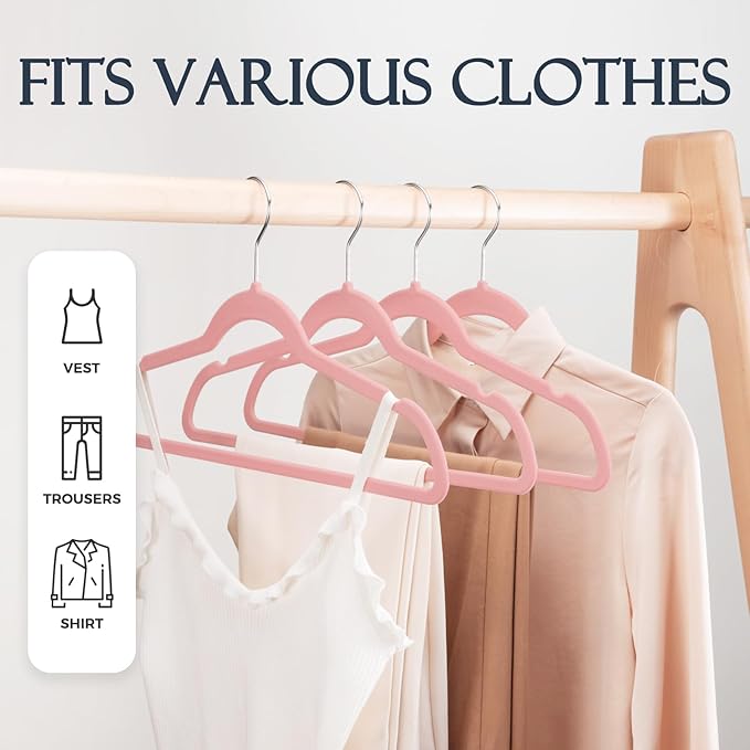 HOUSE DAY Lt Pink Velvet Hangers 20 Pack, Non Slip Clothes Felt Hanger Heavy - Image 3