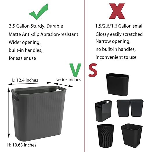 rejomiik Small Trash Can, 3.5 Gallon Garbage Can Slim Waste Basket Plastic - Image 3