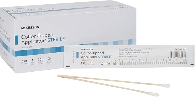 McKesson Cotton Tipped Applicator, 6 in Long Sterile Medical Swabs, by McKesson