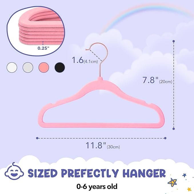 HOUSE DAY Velvet Baby Hangers for Closet, Kids Hangers Velvet 60 Pack, Non Slip - Image 8
