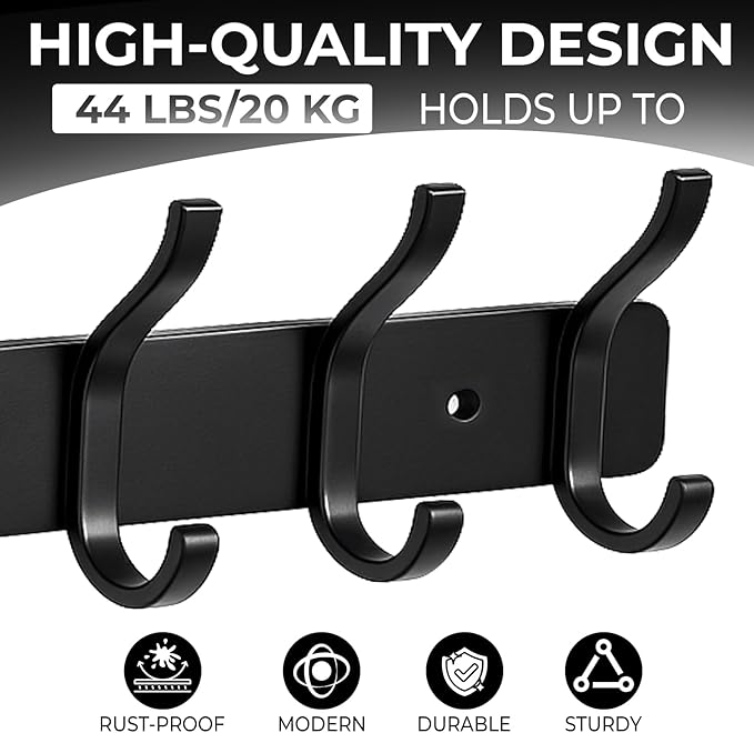 Coat Rack Wall Mount, 1 Pack Coat Hooks Hanger Wall Double Hook Rack Rail Towel - Image 3