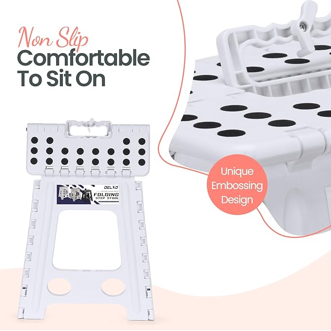 Delxo 16 Inch Folding Step Stool, White Step Stools for Kids Foldable,Portable Collapsible Step Stool with Handle, Folding Stool for Kitchen Bathroom,Bedroom,Garden - Image 3