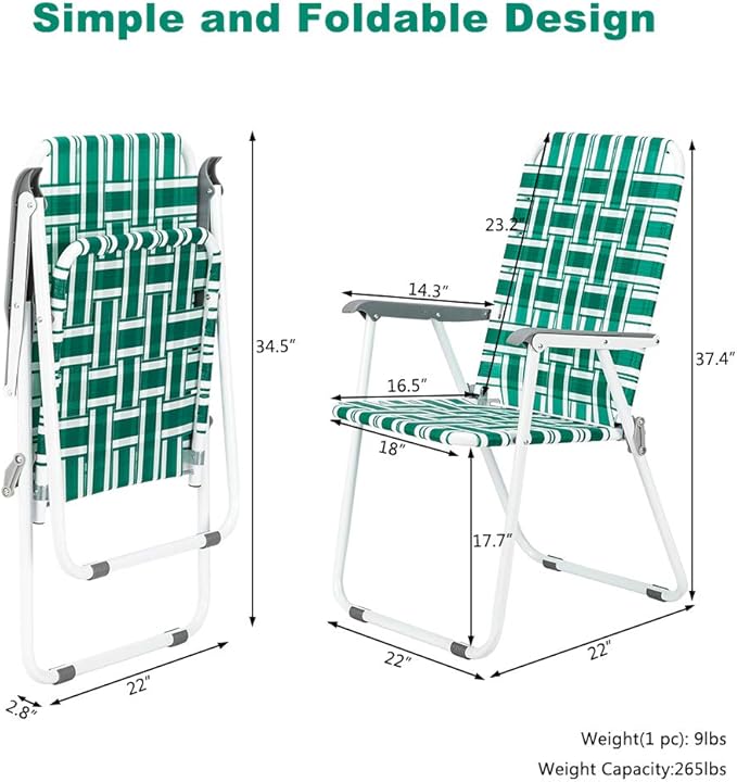 VINGLI Patio Lawn Webbed Folding Chairs1 Piece, Outdoor Beach Chair Portable Dining Chair for ir for Outdoor Yard, Garden(Green, Classic) - Image 4