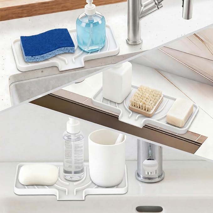 GUUKIN Sponge Holder for Kitchen Sink, 9.8"×4.9" Silicone Dish Drying Mat - Image 6