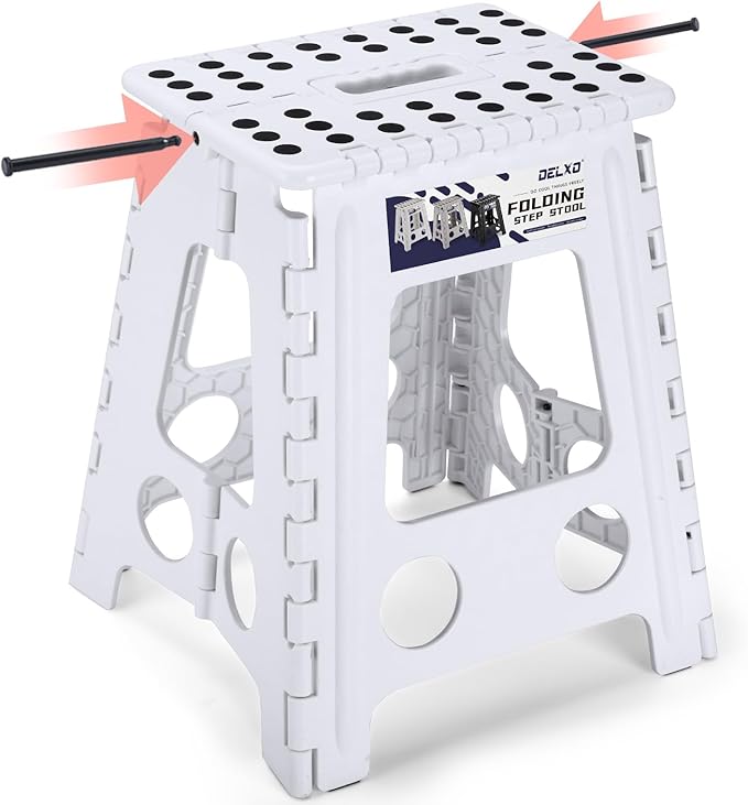 Delxo 16 Inch Folding Step Stool, White Step Stools for Kids Foldable,Portable Collapsible Step Stool with Handle, Folding Stool for Kitchen Bathroom,Bedroom,Garden by Delxo