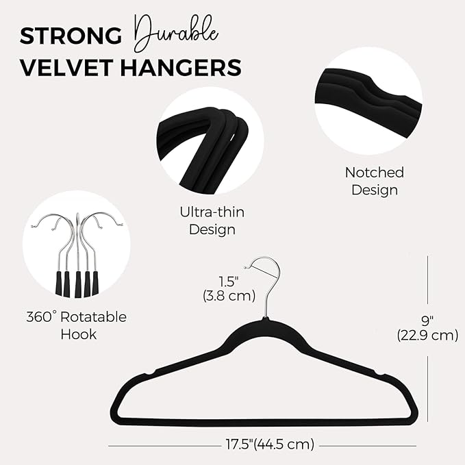 HOUSE DAY Premium Velvet Hangers 50 Pack Black, Non-Slip Flocked Felt Hangers - Image 7