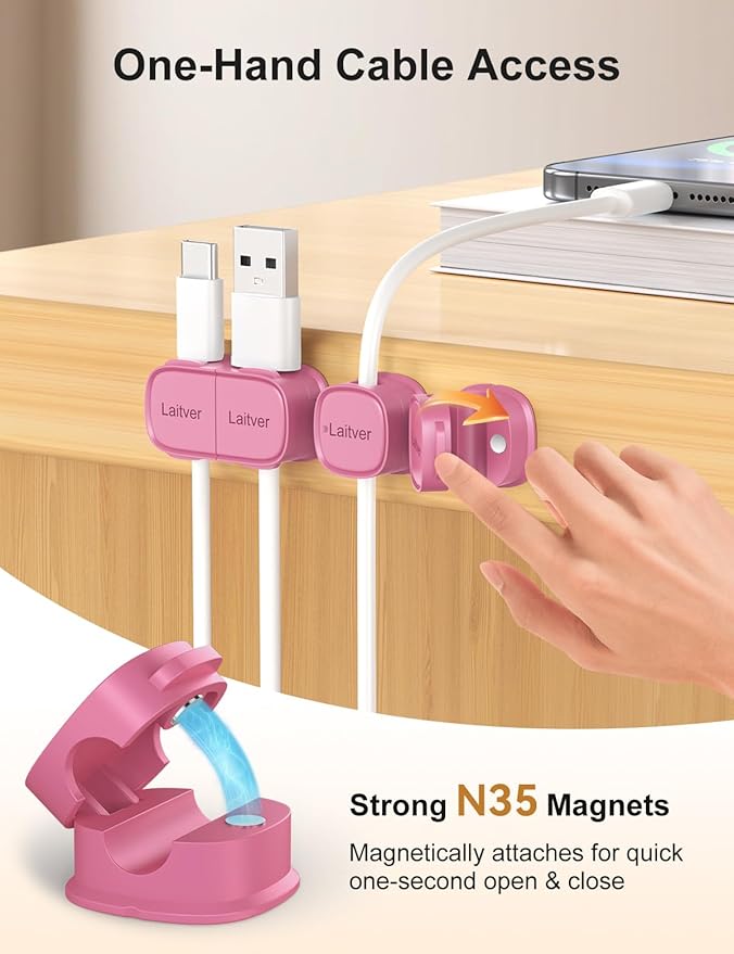 6 Pack Magnetic Cable Clips, Laitver Cord Organizer Holder Strong Adhesive Desk - Image 4