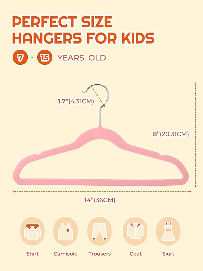HOUSE DAY 14 Inch Kids Velvet Hangers 50 Pack, Durable Big Kids Hangers - Image 8