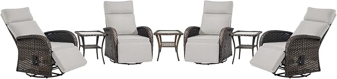 Belord 7 Piece Patio Furniture Set with 4 Swivel Recliner Chairs and 3 Side Tables, Dual-Adjust Wicker Chaise Lounge Chairs for Outdoor Patio Conversation, All-Weather Brown Rattan by Belord