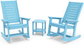 GREENVINES Outdoor Rocking Chair Set | 3-Piece | 2 Rocking Chairs with 1 Side Table | Porch Rocker | HDPE Plastic | Arctic | Patio Furniture Sets | High Back | Big & Tall | Ladder Back by GreenVines