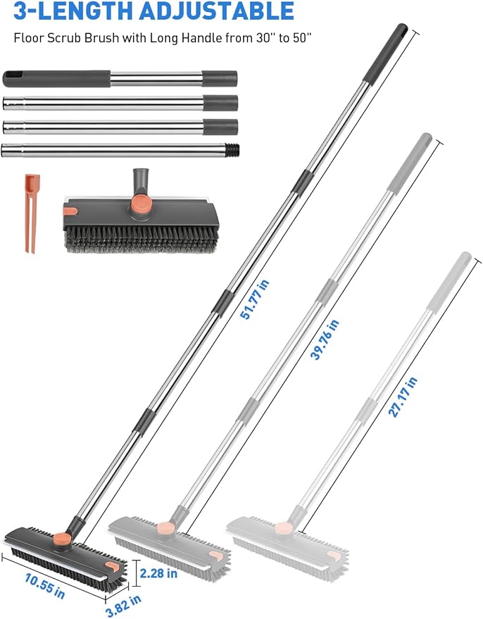 Floor Scrub Brush with Long Handle, 3 in 1 Multi-Angle Heavy Duty Stiff Bristle - Image 5