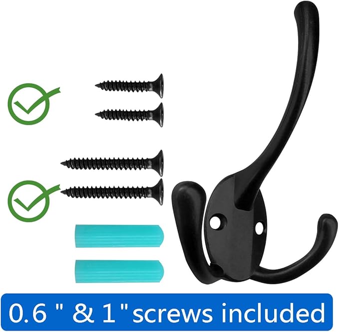 IBosins 6 Pack Big Heavy Duty Three Prongs Coat Hooks Wall Mounted - Image 2
