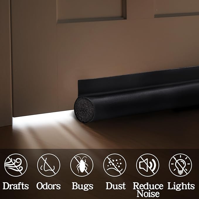 MAXTID Door Draft Stopper 36 Inch Black Adjustable Door Draft Blocker Front - Image 4