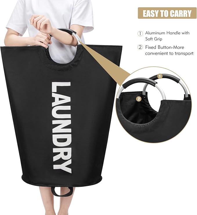 90L Large Laundry Basket, Freestanding Tall Clothes Hamper, Collapsible Laundry - Image 5