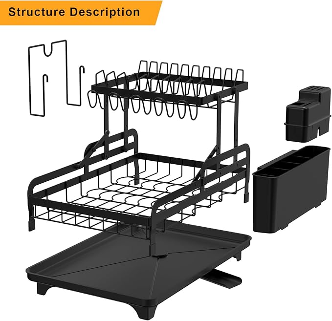 2 Tier Metal Dish Drying Rack Without Installation Sturdy Dish Racks - Image 5