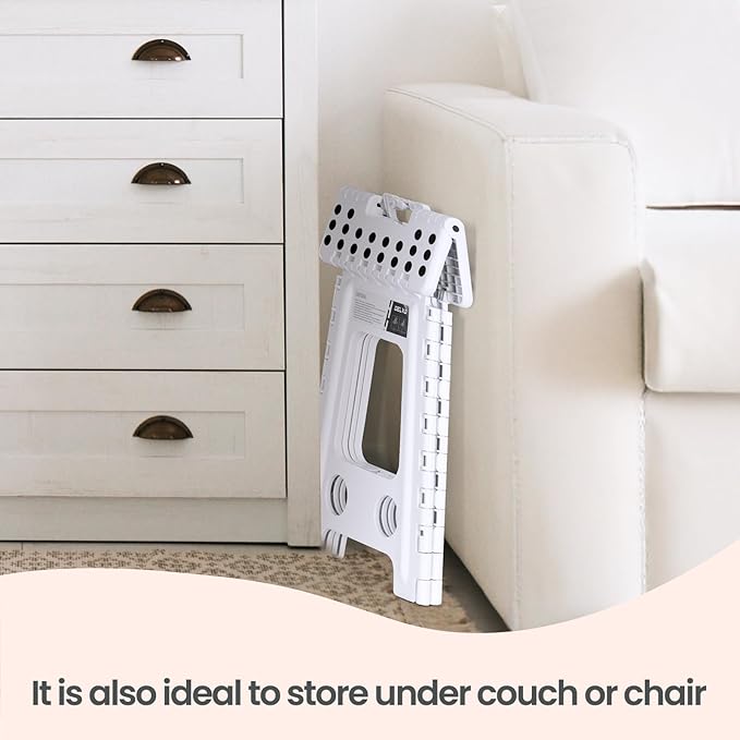 Delxo 16 Inch Folding Step Stool, White Step Stools for Kids Foldable,Portable Collapsible Step Stool with Handle, Folding Stool for Kitchen Bathroom,Bedroom,Garden - Image 6